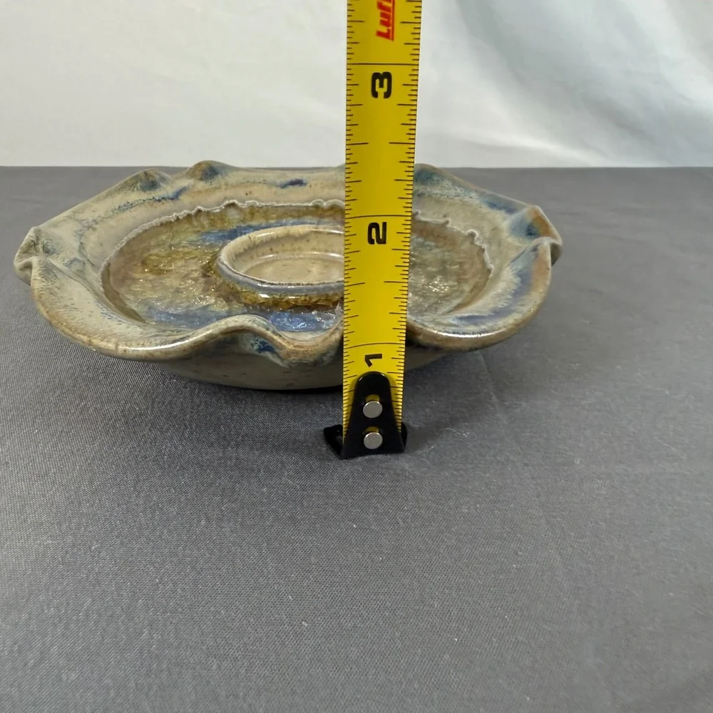 Studio Art Pottery Geode Tealight‎ Candle Holder Blue Earth Tones Raku Style